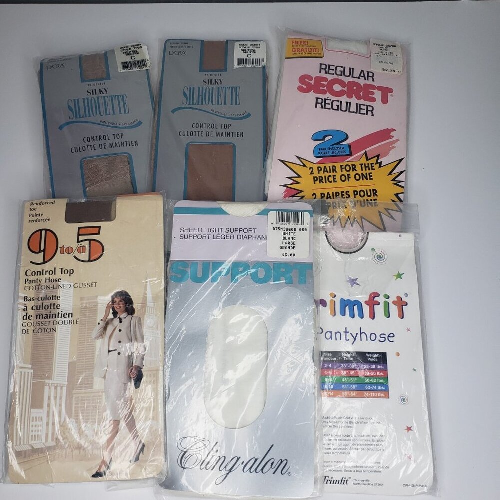 Vintage Women's Pantyhose Lot of 6 Packages Various Sizes & Brands